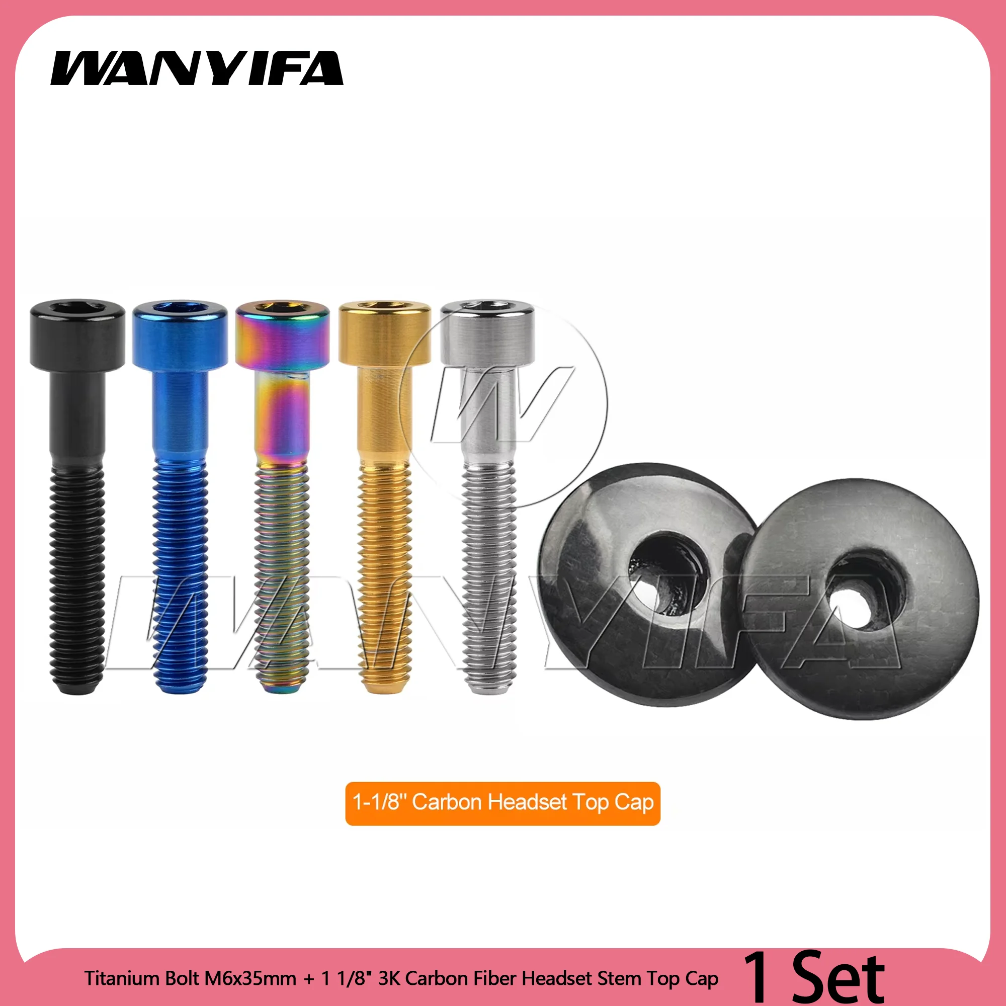 Wanyifa Titanium Bolt M6x35mm + 1 1/8" 3K Carbon Fiber Headset Stem Top Cap for Road Mountain Bike Cycling Accessory
Wanyifa Titanium Bolt M6x35mm + 1 1/8" 3K Carbon Fiber Headset Stem Top Cap for Road Mountain Bike Cycling Accessory