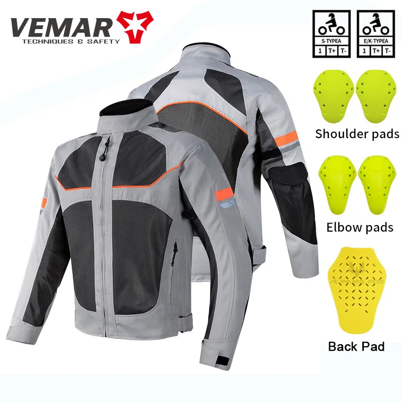 VEMAR Men's Summer Motorcycle Jacket Mesh Breathable Stand Collar Night Reflective Shockproof With Shoulder Elbow Back Protector
VEMAR Men's Summer Motorcycle Jacket Mesh Breathable Stand Collar Night Reflective Shockproof With Shoulder Elbow Back Protector