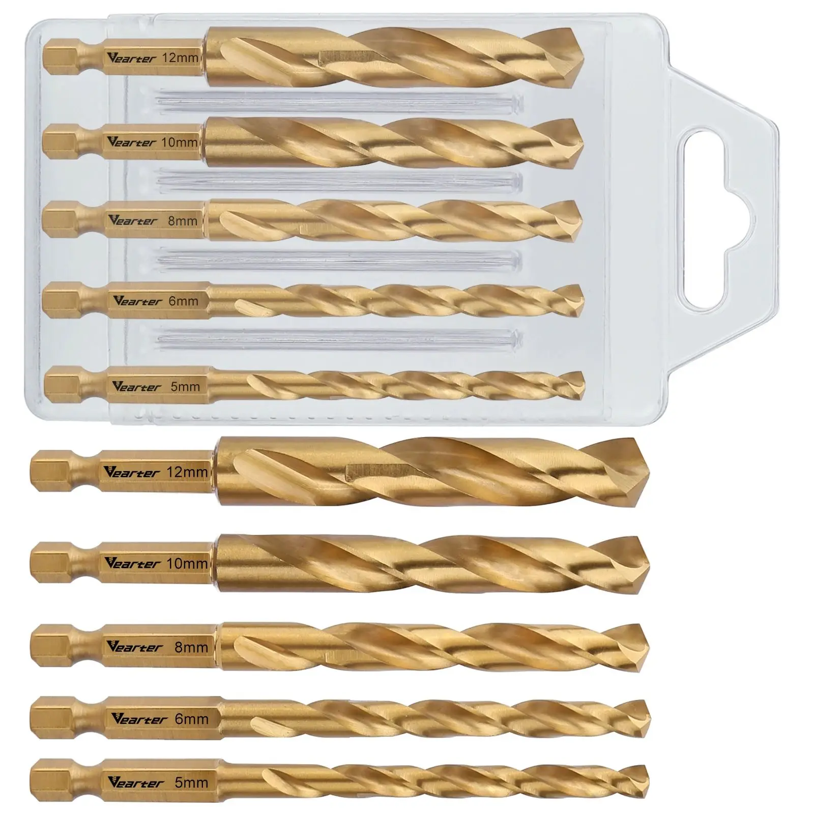 Vearter 5Pc 5-12mm HSS M2 Titanium Plated Twists Drill Bits With 6.35mm Hex Shank Electric Drill for Wood Metal Plastic Hole PVC
Vearter 5Pc 5-12mm HSS M2 Titanium Plated Twists Drill Bits With 6.35mm Hex Shank Electric Drill for Wood Metal Plastic Hole PVC