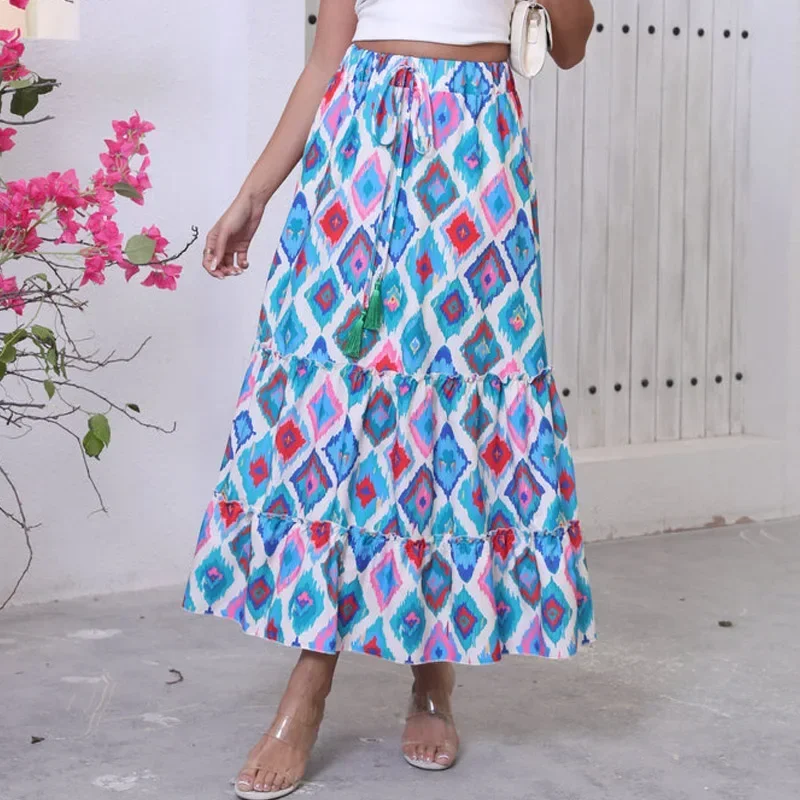 Europe and America Vacation Style New Summer Elastic Waist Print Long Skirt Women Skirt A-LINE Skirt Women Faldas 2025 Q224 
Europe and America Vacation Style New Summer Elastic Waist Print Long Skirt Women Skirt A-LINE Skirt Women Faldas 2025 Q224