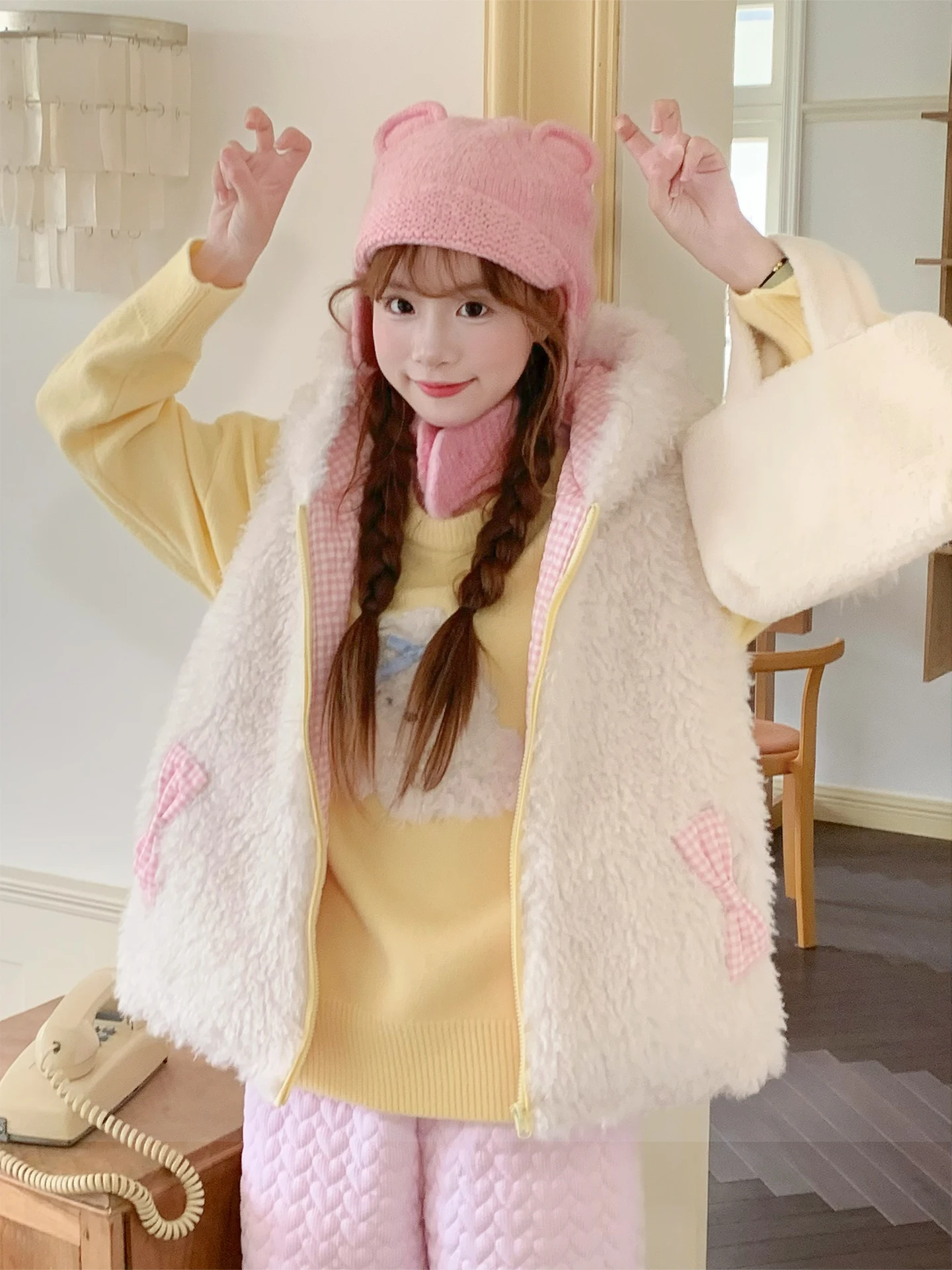 Sinsingirl Honey Pot Little Dog White Hooded Furry Vest Cartoon Dog Sweater Pink Pants Sweet Sle Loose Fit Long Sve Zipper
Sinsingirl Honey Pot Little Dog White Hooded Furry Vest Cartoon Dog Sweater Pink Pants Sweet Sle Loose Fit Long Sve Zipper
