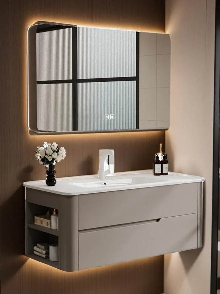 Modern And Minimalist Bathroom Cabinet Integrated Ceramic Basin, Oak Curved Intelligent Side Open Storage, Bathroom Washbasin
Modern And Minimalist Bathroom Cabinet Integrated Ceramic Basin, Oak Curved Intelligent Side Open Storage, Bathroom Washbasin