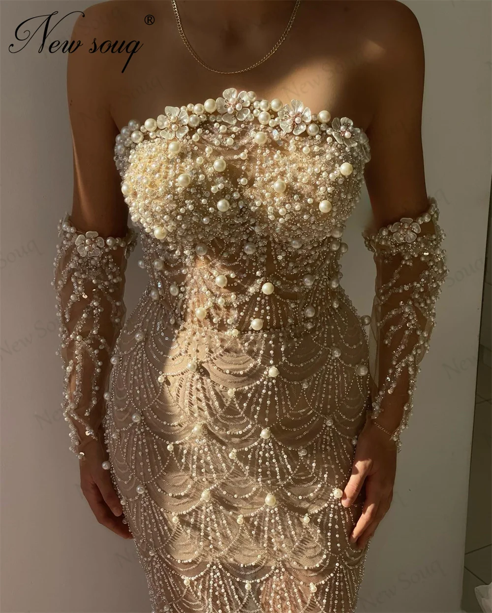 Коктейльные платья с жемчугом и русалкой длиной до пола, арабское вечернее платье без бретелек в Дубае, вечернее платье из бисера, Vestidos De Cóctel по индивидуальному заказу 
Коктейльные платья с жемчугом и русалкой длиной до пола, арабское вечернее платье без бретелек в Дубае, вечернее платье из бисера, Vestidos De Cóctel по индивидуальному заказу