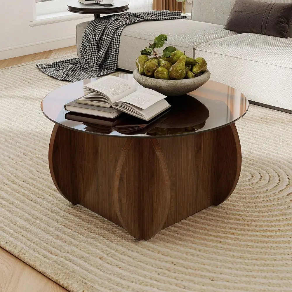 Round Glass Coffee Table With Glass Top And Wood Base, Minimalist Modern Circle Coffee Table For Living Room, Apartment, Office
Round Glass Coffee Table With Glass Top And Wood Base, Minimalist Modern Circle Coffee Table For Living Room, Apartment, Office