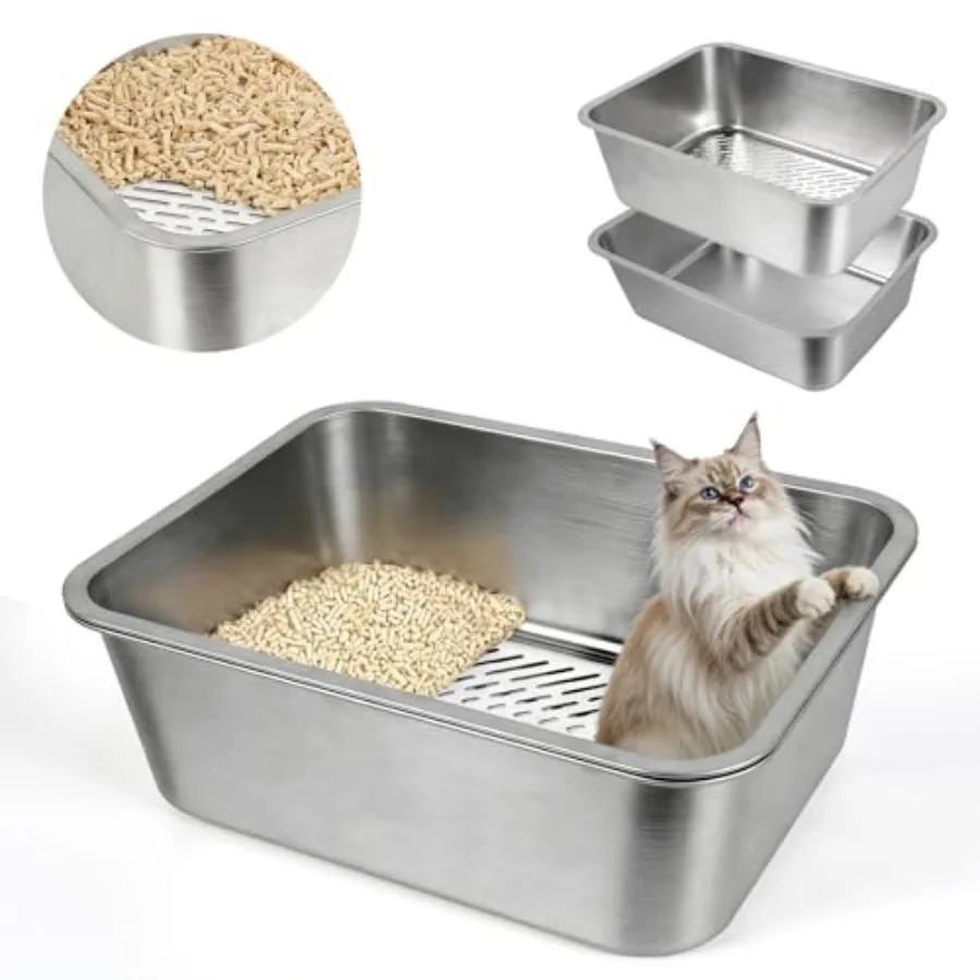 Stainless Steel Sifting Litter Box with SifterMetal Cat Sifting Litter Box for Pine Pellets High Side to Prevent Litter Trackin
Stainless Steel Sifting Litter Box with SifterMetal Cat Sifting Litter Box for Pine Pellets High Side to Prevent Litter Trackin