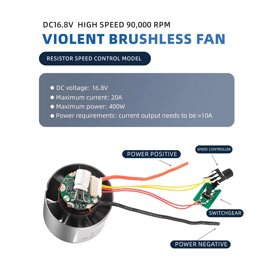 FOURQ 14.8V 400W Brushless DC Motor 90000RPM High Speed Turbo Jet Fan Engine Core Driver Board Potentiometer Switch for DIY Elec
FOURQ 14.8V 400W Brushless DC Motor 90000RPM High Speed Turbo Jet Fan Engine Core Driver Board Potentiometer Switch for DIY Elec