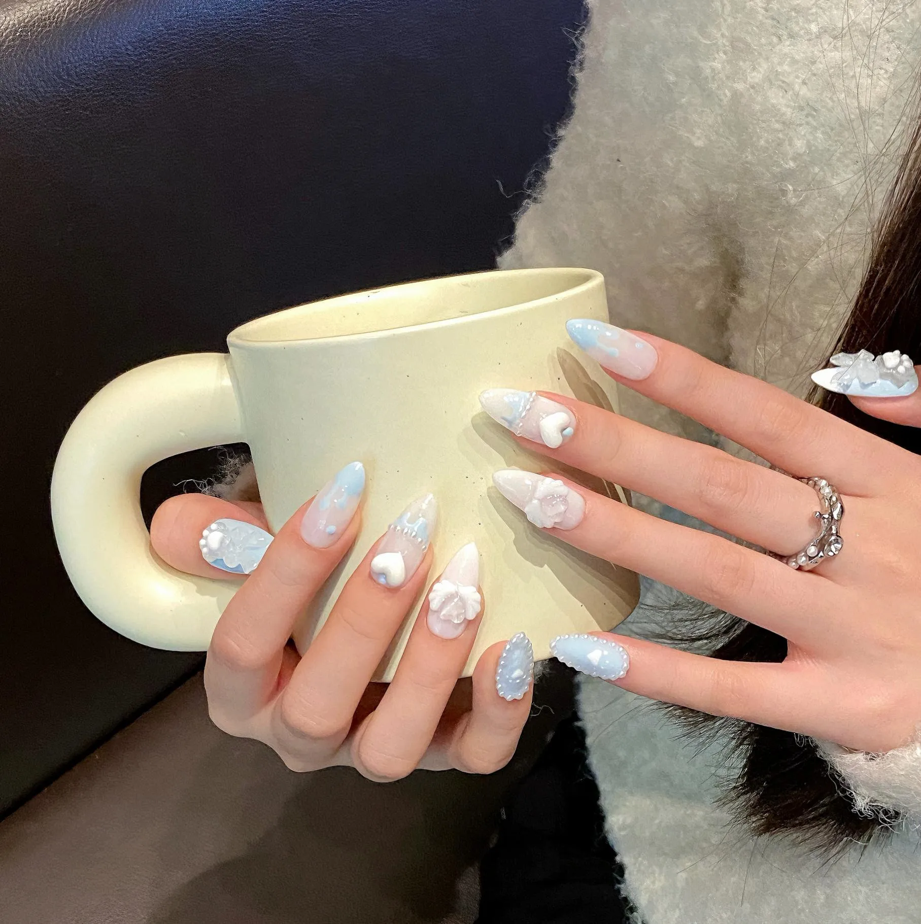 10 PCS Luxury Handmade Press on Nails Short Almond Milk Blue Bear Design with 3-PIECE Tool Adhesive Nail Glue Tabs
10 PCS Luxury Handmade Press on Nails Short Almond Milk Blue Bear Design with 3-PIECE Tool Adhesive Nail Glue Tabs