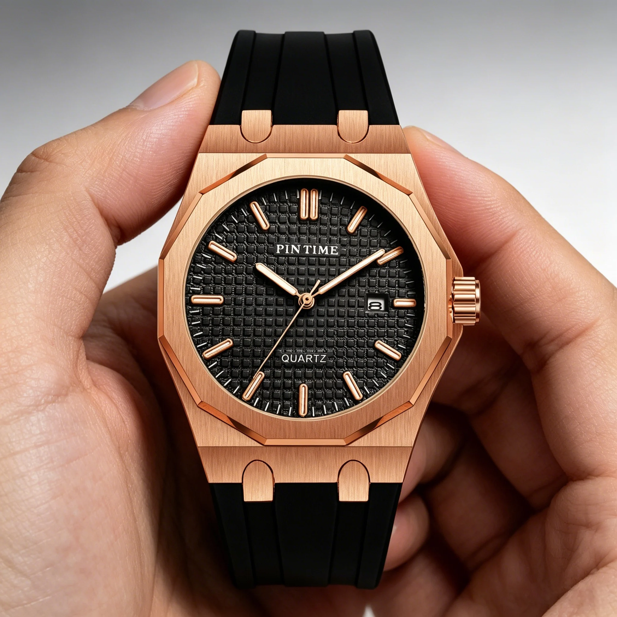 Men's quartz watch, made of quartz, 12-sided case with silicone strap, large dial calendar wristwatch, suitable for all occasion
Men's quartz watch, made of quartz, 12-sided case with silicone strap, large dial calendar wristwatch, suitable for all occasion