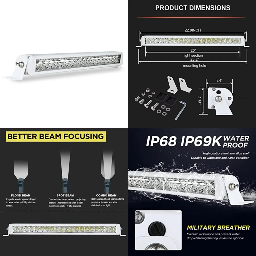 Waterproof Led Boat Light Bar, BIGLIONX 22 inch SpotandFlood Combo White 200W 22000LM Deck Dock Yacht Marine Headlights Spotlig
Waterproof Led Boat Light Bar, BIGLIONX 22 inch SpotandFlood Combo White 200W 22000LM Deck Dock Yacht Marine Headlights Spotlig