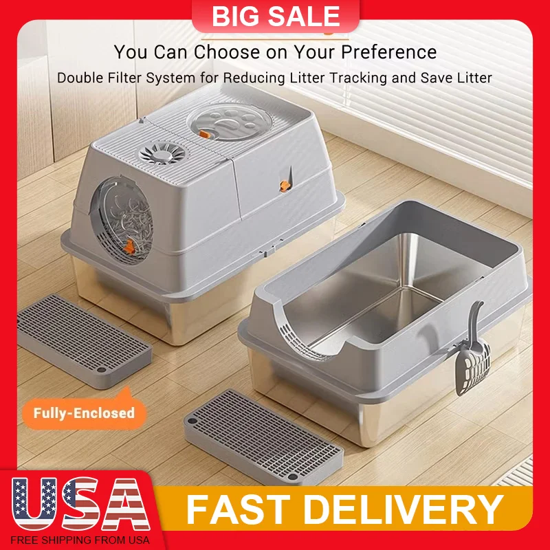 Stainless Steel Cat Litter Box with Lid XL Enclosed Dog Proof Removable High Sided Metal Tray Scoop Included Durable Easy Clean
Stainless Steel Cat Litter Box with Lid XL Enclosed Dog Proof Removable High Sided Metal Tray Scoop Included Durable Easy Clean