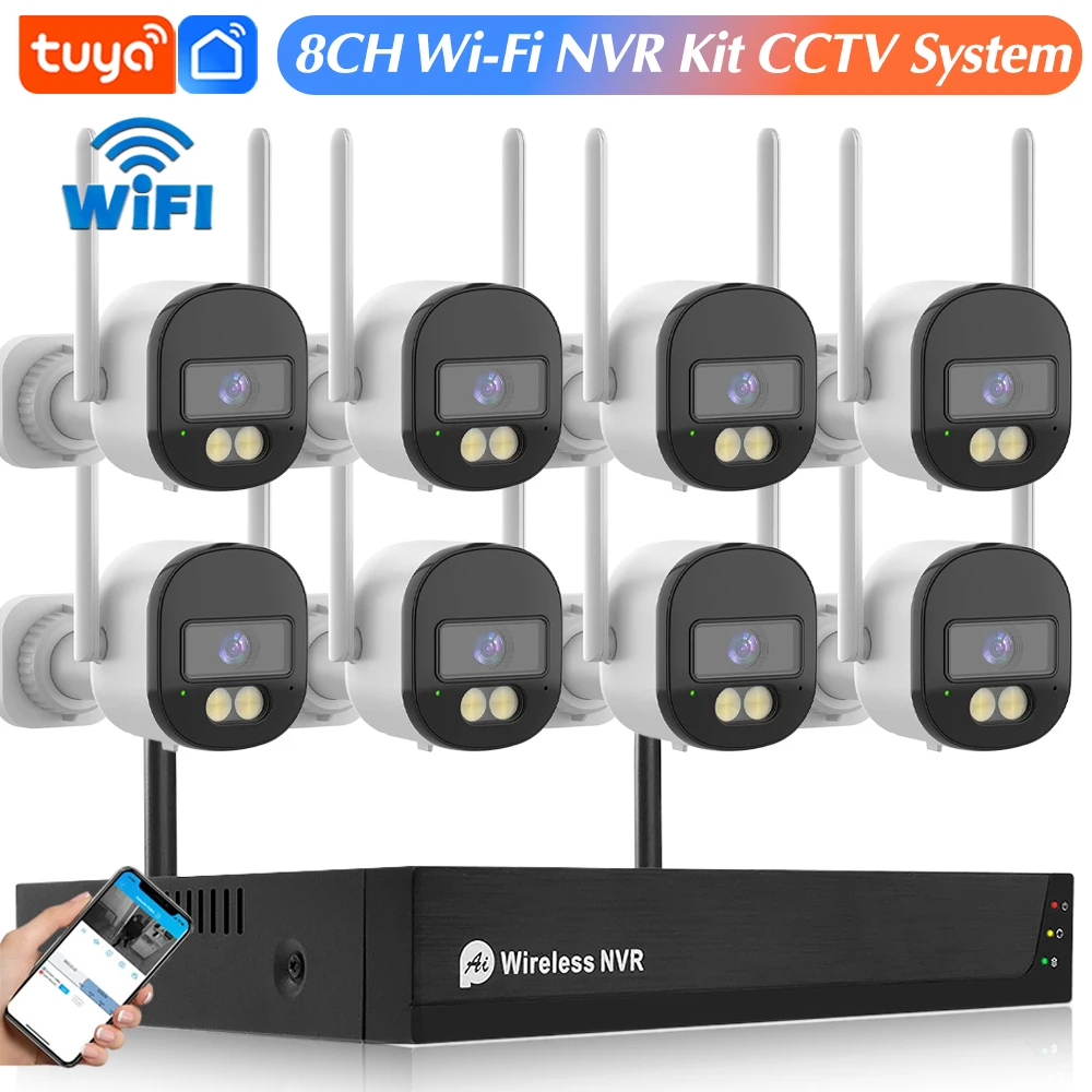 Умная беспроводная система видеонаблюдения Tuya, комплект Wi-Fi камеры, 3-мегапиксельная IP-камера с двусторонней аудиосвязью, 8-канальный NVR, комплект видеонаблюдения для дома
Умная беспроводная система видеонаблюдения Tuya, комплект Wi-Fi камеры, 3-мегапиксельная IP-камера с двусторонней аудиосвязью, 8-канальный NVR, комплект видеонаблюдения для дома