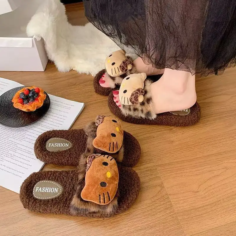 Sanrio Cotton Slippers For Women Leopard Print Cat Warm Fur Slippers Autumn And Winter Outdoor Indoor Home Cotton Slippers
Sanrio Cotton Slippers For Women Leopard Print Cat Warm Fur Slippers Autumn And Winter Outdoor Indoor Home Cotton Slippers