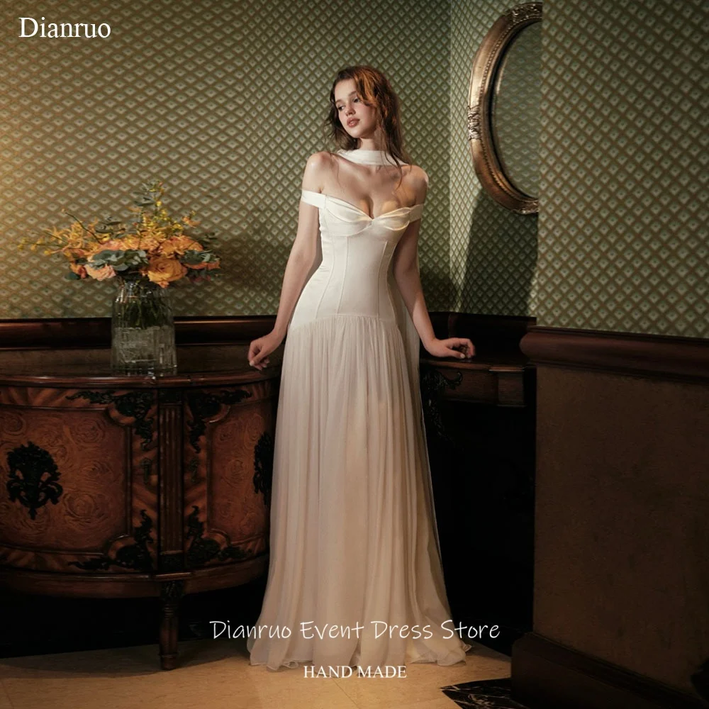 Dianruo Unique Pleated Long Wedding Dress A Line Sleeveless Vestido De Noiva Ribbons Off Shoulder Evening Dresses Customized
Dianruo Unique Pleated Long Wedding Dress A Line Sleeveless Vestido De Noiva Ribbons Off Shoulder Evening Dresses Customized