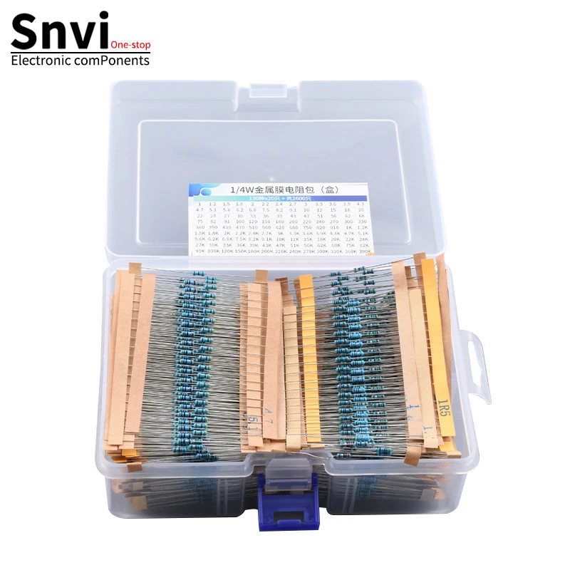 2600pcs 1% Resistor Set Resistance 1/4W Metal Film Resistors Kit 10Ohm ~1M Ohm 30Values Electronic Components Kit
2600pcs 1% Resistor Set Resistance 1/4W Metal Film Resistors Kit 10Ohm ~1M Ohm 30Values Electronic Components Kit