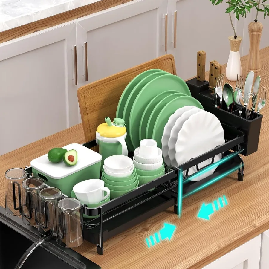 Expandable Dish Drying Rack Adjustable Dish Rack with Drainboard Cutlery Cup Holders Black Rust Proof Dish Drainer Rack for Sma
Expandable Dish Drying Rack Adjustable Dish Rack with Drainboard Cutlery Cup Holders Black Rust Proof Dish Drainer Rack for Sma