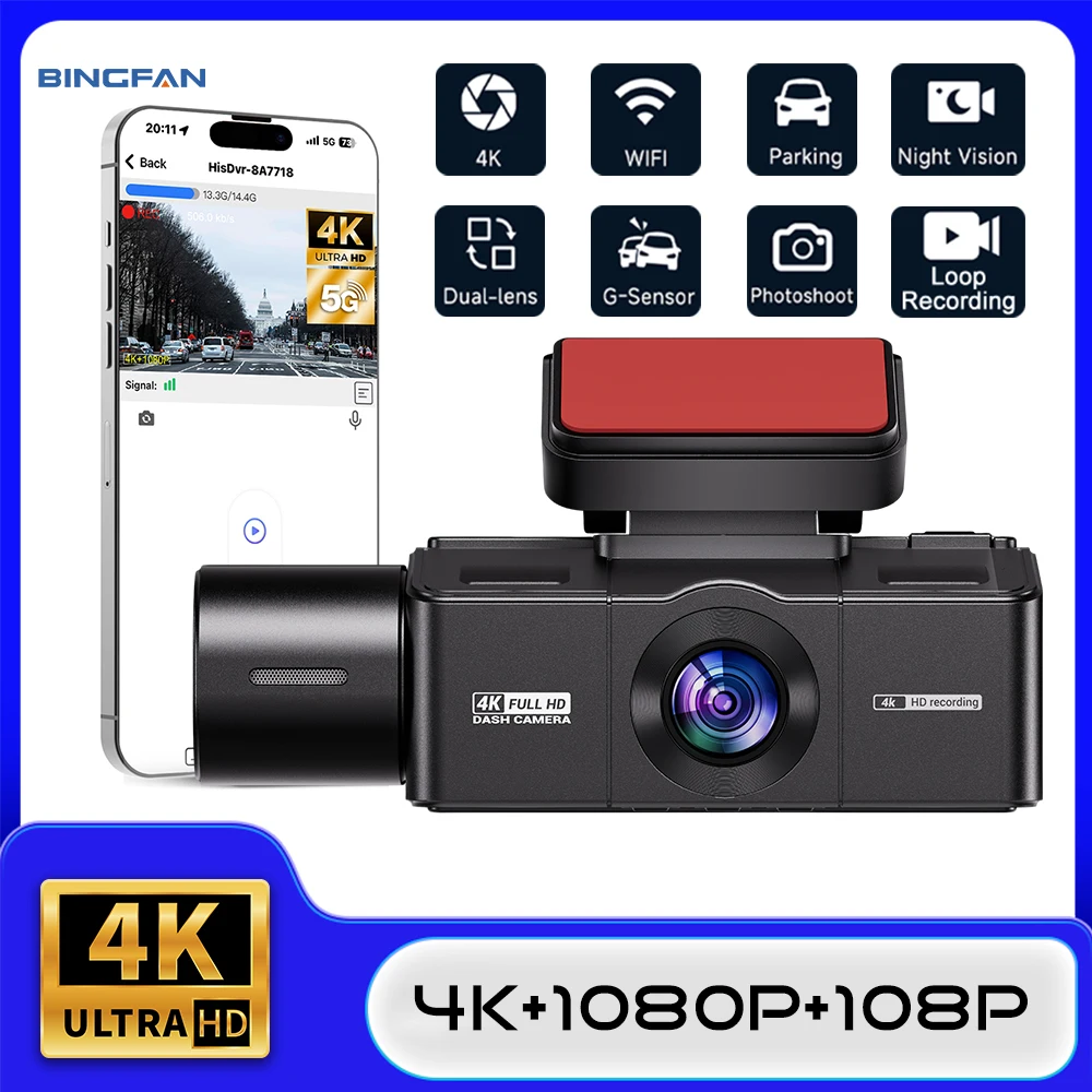 Dash Camera Front and Rear 4k Dash Cam Drive Recorder for WiFi Car Dvr for 24H Parking Mode Black Box for Car
Dash Camera Front and Rear 4k Dash Cam Drive Recorder for WiFi Car Dvr for 24H Parking Mode Black Box for Car