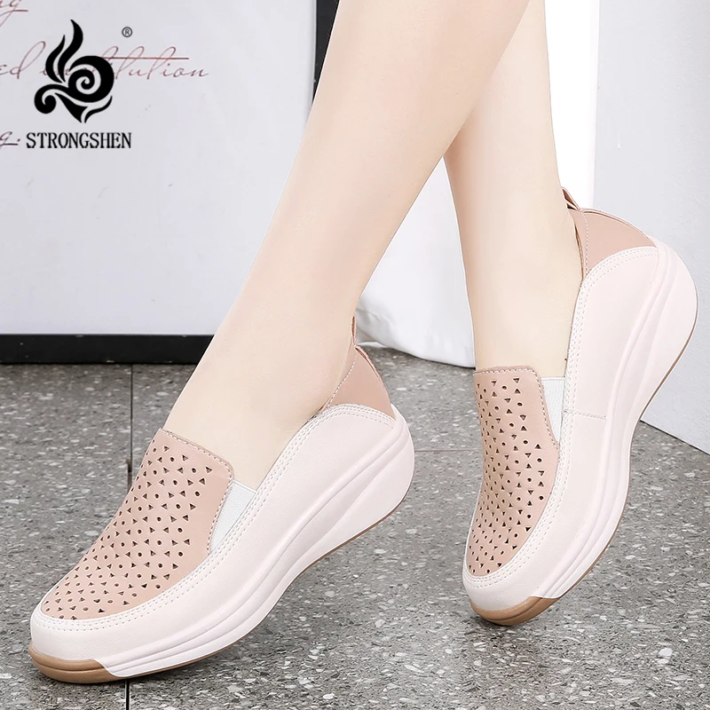 STRONGSHEN Women's Wedges Shoes Leather Soft Hollow Out Outsole Work Shoes Female Black Swing Shoes Woman Plus Size Single Shoes
STRONGSHEN Women's Wedges Shoes Leather Soft Hollow Out Outsole Work Shoes Female Black Swing Shoes Woman Plus Size Single Shoes