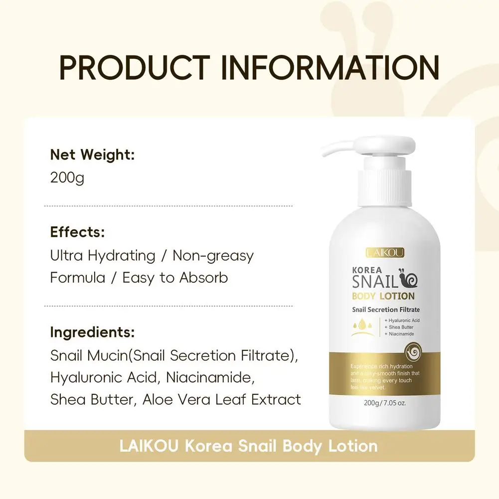 Лосьон для тела из муцины улитки для сухой кожи, увлажняющий крем, более гладкий подтягивающий уход за кожей, увлажнение 24 часа, увлажняющий крем для ухода за телом D5M6
Лосьон для тела из муцины улитки для сухой кожи, увлажняющий крем, более гладкий подтягивающий уход за кожей, увлажнение 24 часа, увлажняющий крем для ухода за телом D5M6