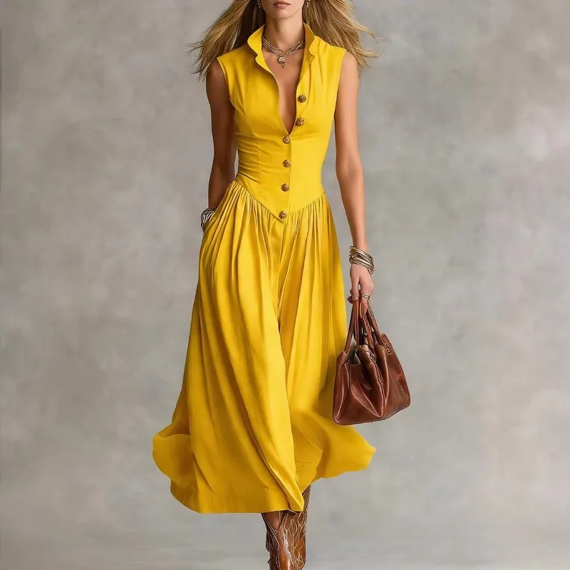 2026 New Women's Elegant Sleeveless Shirt Dress Vintage Stand Collar Single-breasted Midi Dress Office Chic Streetwear Vestidos
2026 New Women's Elegant Sleeveless Shirt Dress Vintage Stand Collar Single-breasted Midi Dress Office Chic Streetwear Vestidos