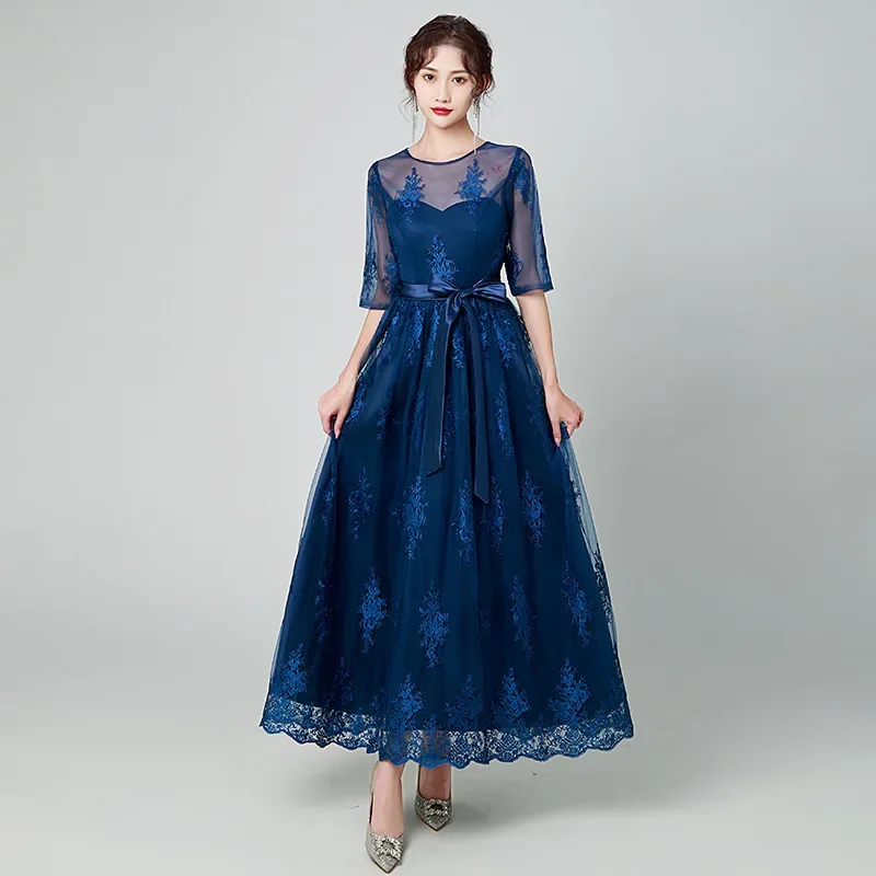 2025 new navy blue evening dress illusion o-neck prom dress lace half sleeve ankle long elegant luxury party dresses
2025 new navy blue evening dress illusion o-neck prom dress lace half sleeve ankle long elegant luxury party dresses