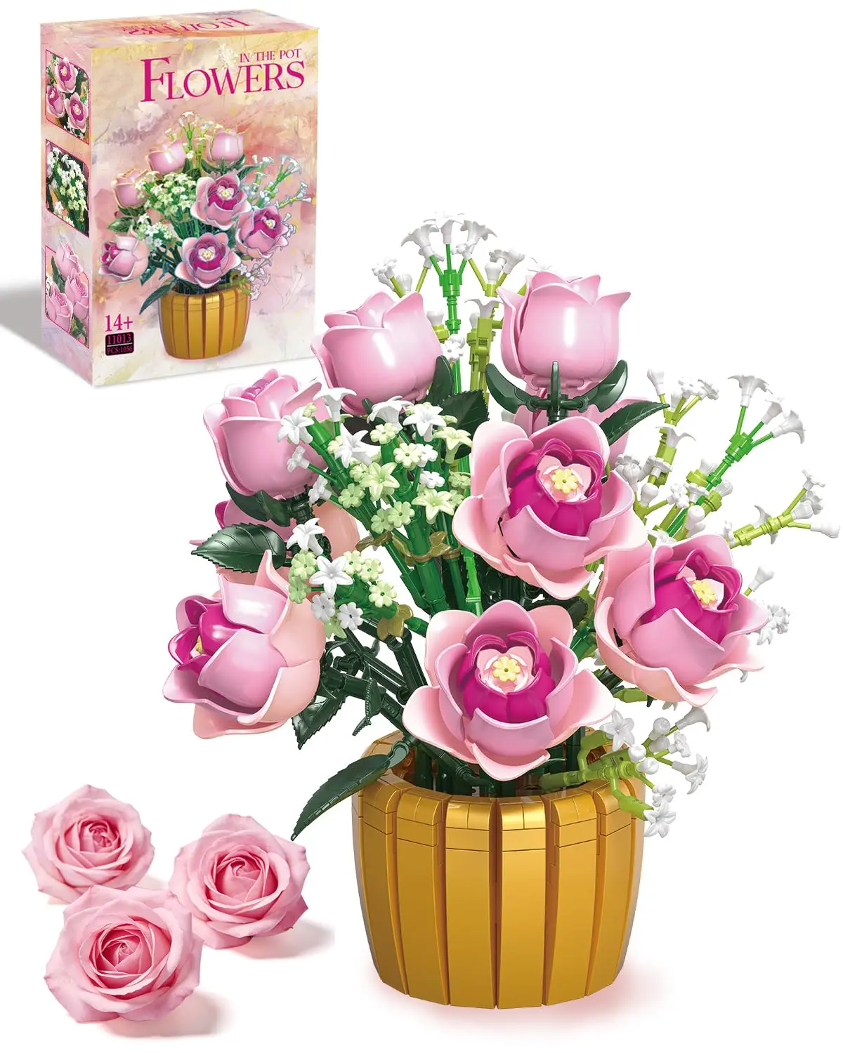1056PCS Pink Rose Potted Building Blocks Flower Vase Model Bricks Desktop Ornament Romantic Gift Educational DIY Toys For Adult
1056PCS Pink Rose Potted Building Blocks Flower Vase Model Bricks Desktop Ornament Romantic Gift Educational DIY Toys For Adult