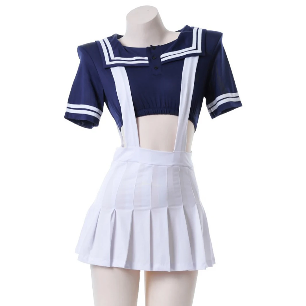 Japanese Student Girls Kawaii Cosplay Sailor Collar JK Uniform Swimsuit Anine Style Navy Blue Shirt Top + White Suspender Skirt
Japanese Student Girls Kawaii Cosplay Sailor Collar JK Uniform Swimsuit Anine Style Navy Blue Shirt Top + White Suspender Skirt
