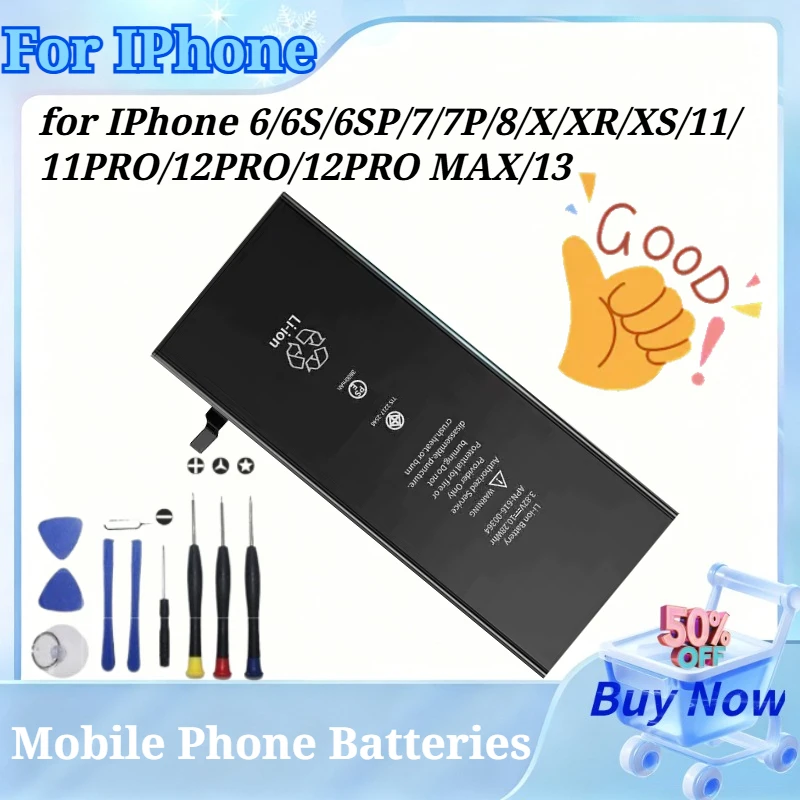 High-Capacity Mobile Phone Battery for IPhone 6 6S 6SP 7 7P 8 X XR XS 11 11PRO 12PRO 12PROMAX 13 Replacement Battery with Tools
High-Capacity Mobile Phone Battery for IPhone 6 6S 6SP 7 7P 8 X XR XS 11 11PRO 12PRO 12PROMAX 13 Replacement Battery with Tools