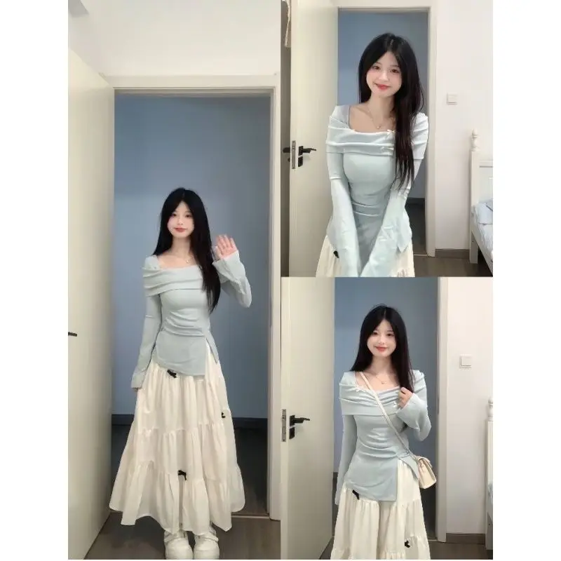 Sweet Bow Two-ways Slash Neck Long Sleeve Vent Shirt Women High-waisted Slim Long Cake Skirt Girl Off Shoulder Two Pieces Set
Sweet Bow Two-ways Slash Neck Long Sleeve Vent Shirt Women High-waisted Slim Long Cake Skirt Girl Off Shoulder Two Pieces Set