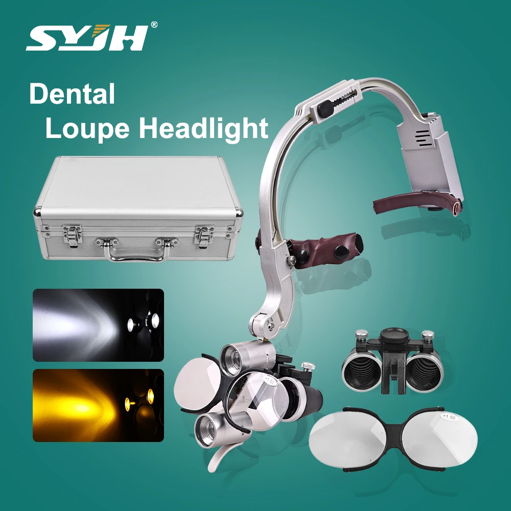SYJH 2.5X 3.5X Dental Loupe Binocular Magnifier 5W LED Light with Double Battery Surgical Headlight Dentistry Lab Equipment
SYJH 2.5X 3.5X Dental Loupe Binocular Magnifier 5W LED Light with Double Battery Surgical Headlight Dentistry Lab Equipment