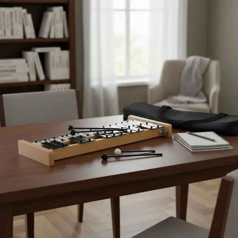 27 Notes Chromatic Percussion Glockenspiel 17.5x10 Inches For Music Teaching School Performance Home Practice, Metal Keys Percussion Instrument 4 Mallets Carrying Bag Musical Gift Adults Kids Beginners Blue Case
27 Notes Chromatic Percussion Glockenspiel 17.5x10 Inches For Music Teaching School Performance Home Practice, Metal Keys Percussion Instrument 4 Mallets Carrying Bag Musical Gift Adults Kids Beginners Blue Case