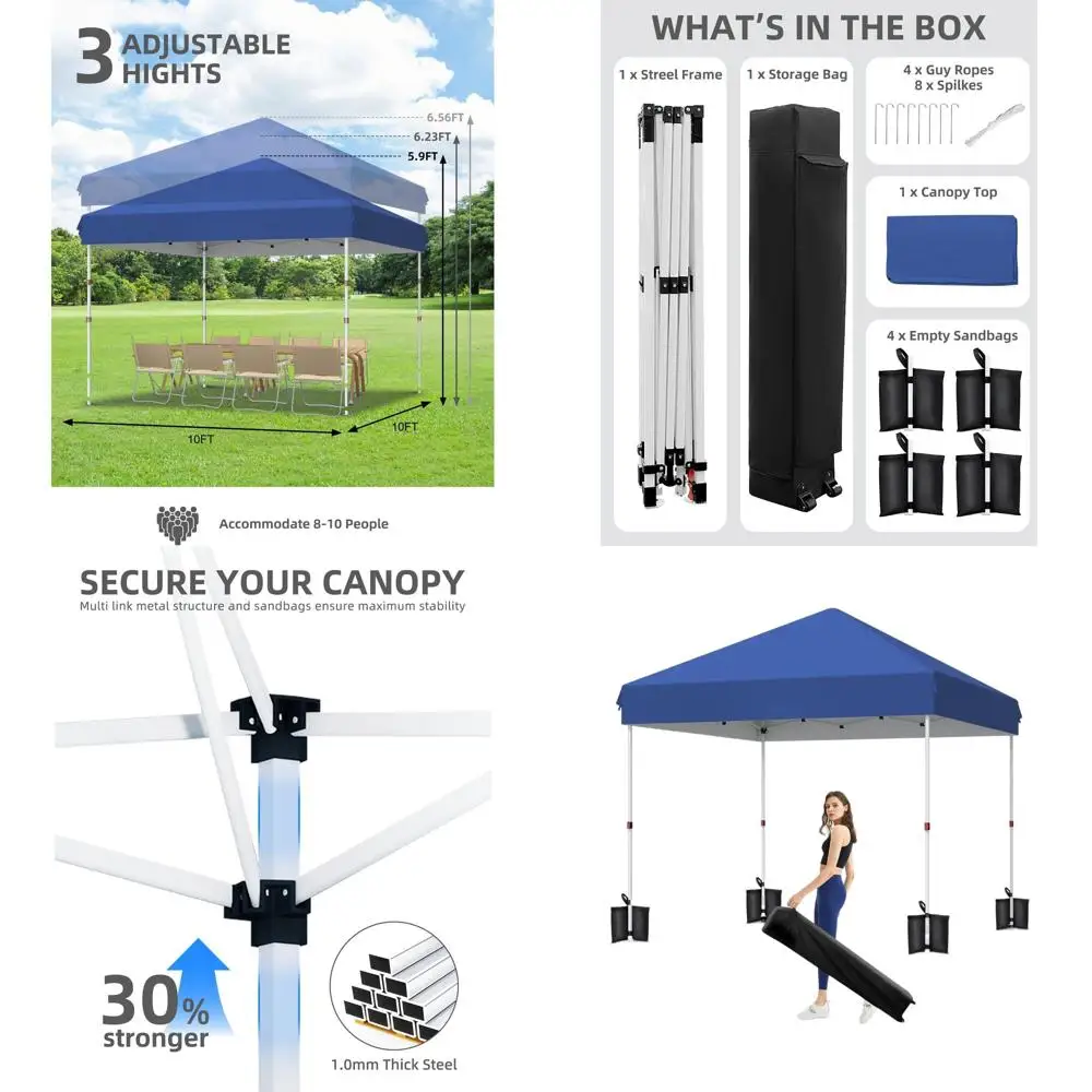 Быстрая установка навеса для улицы 10x10 — сверхпрочная палатка с роликовым мешком, регулируемой высотой, грузом, кольями и веревками, синяя
Быстрая установка навеса для улицы 10x10 — сверхпрочная палатка с роликовым мешком, регулируемой высотой, грузом, кольями и веревками, синяя