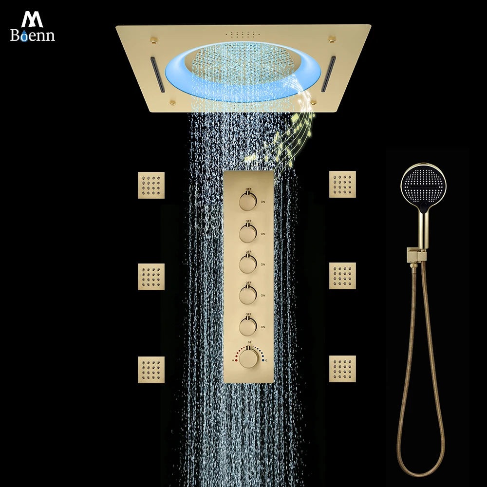 M Boenn Modern Brushed Gold Shower Complete Set Smart Thermostatic Mixer Bathroom Luxury 64-Color Ambient Lighting Shower Heads
M Boenn Modern Brushed Gold Shower Complete Set Smart Thermostatic Mixer Bathroom Luxury 64-Color Ambient Lighting Shower Heads