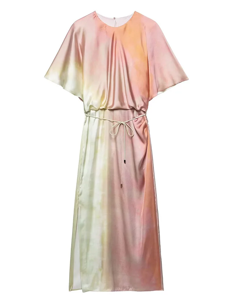 SIYANG Women Fashion With Belt Tie Dye Pleated Side Slit Midi Dress Vintage O-Neck Short Sleeves Female Chic Lady Dresses
SIYANG Women Fashion With Belt Tie Dye Pleated Side Slit Midi Dress Vintage O-Neck Short Sleeves Female Chic Lady Dresses