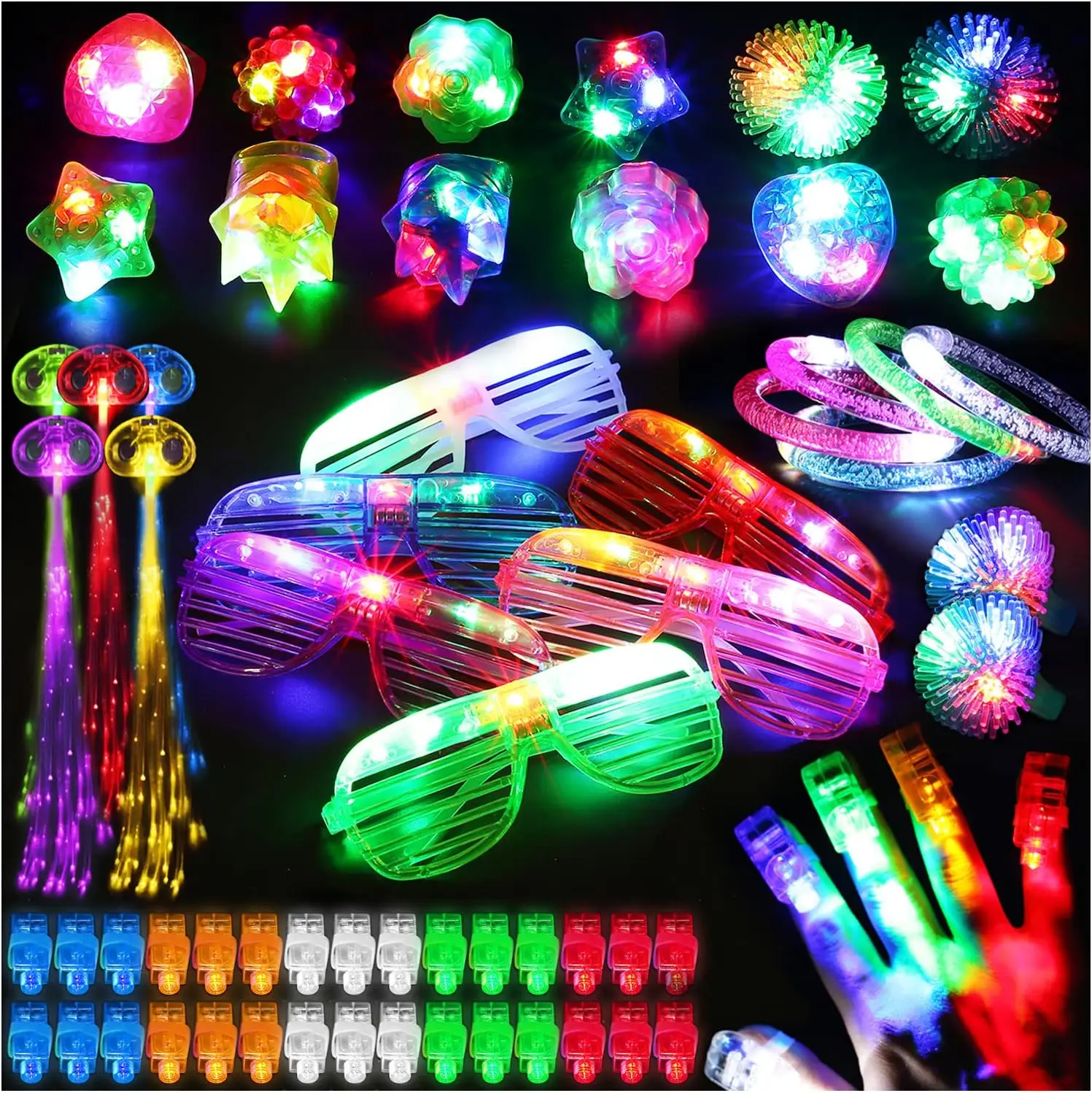 78-Piece LED Glow Party Toy Set for Kids and Adults - Includes Finger Lights, Rings, Glasses, Bracelets & Hair Clips
78-Piece LED Glow Party Toy Set for Kids and Adults - Includes Finger Lights, Rings, Glasses, Bracelets & Hair Clips