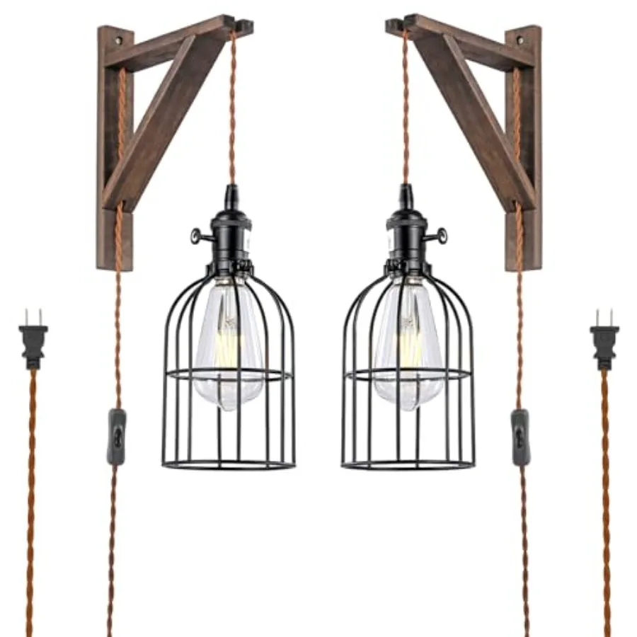 Wooden Plug in Pendant Light Set of 2 - Farmhouse Wall Sconces with with Plug in Cord, Plug in Hanging Lamps for Bedroom, 6.5FT
Wooden Plug in Pendant Light Set of 2 - Farmhouse Wall Sconces with with Plug in Cord, Plug in Hanging Lamps for Bedroom, 6.5FT