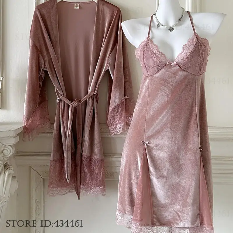 New Velvet Female Twinset Robe Set Nightwear Sexy Patchwork Lace Lingerie Nightdress Homewear Autumn Winter Velour Sleepwear
New Velvet Female Twinset Robe Set Nightwear Sexy Patchwork Lace Lingerie Nightdress Homewear Autumn Winter Velour Sleepwear