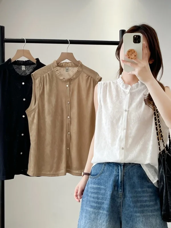 Loose Fit Summer Shirt Women's Sleeveless Stand Collar Embroidered Commute Top Large Size French Style Polyester Fiber
Loose Fit Summer Shirt Women's Sleeveless Stand Collar Embroidered Commute Top Large Size French Style Polyester Fiber