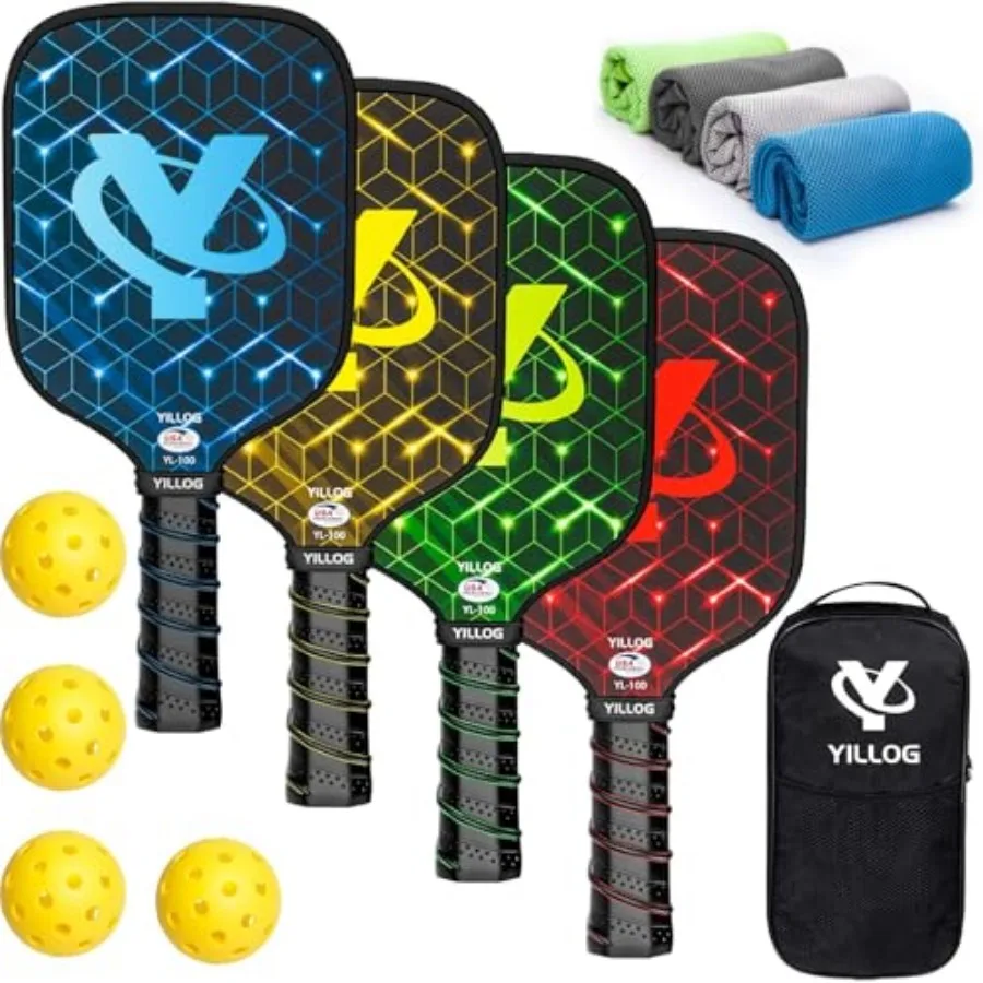 Pickleball Paddles, USAPA Approved Pickleball Paddle Set of 4, Fiberglass Surface Pickleball Set, 4 Pickleball Balls, 4 Cooling
Pickleball Paddles, USAPA Approved Pickleball Paddle Set of 4, Fiberglass Surface Pickleball Set, 4 Pickleball Balls, 4 Cooling