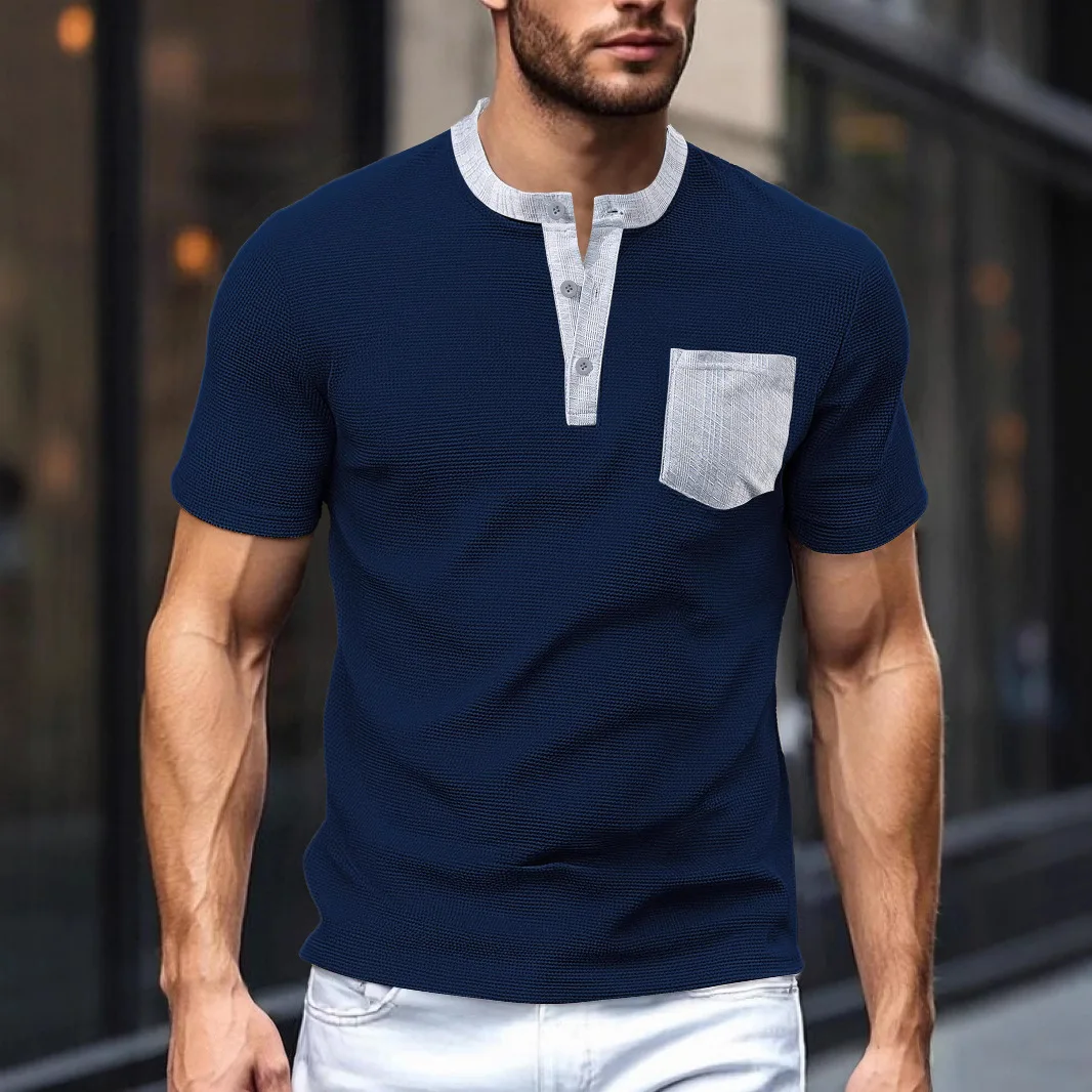 New Summer Men's Short Sleeve T-Shirt Color Block Henry Shirt Washable Machine Door Opening Waffle Pattern Casual Loose Fit
New Summer Men's Short Sleeve T-Shirt Color Block Henry Shirt Washable Machine Door Opening Waffle Pattern Casual Loose Fit