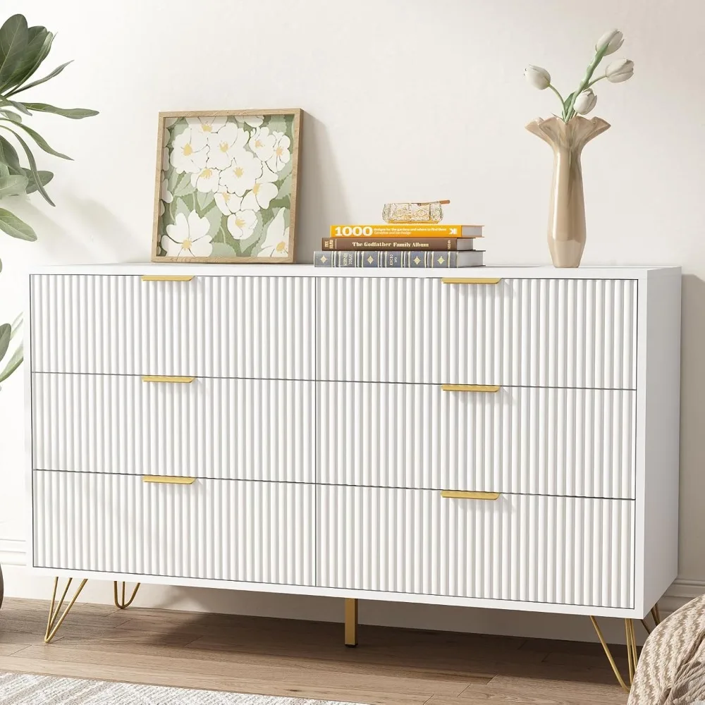 Customizable White dresser for bedroom, 6-drawer wooden gold handles, modern and locker chest
Customizable White dresser for bedroom, 6-drawer wooden gold handles, modern and locker chest