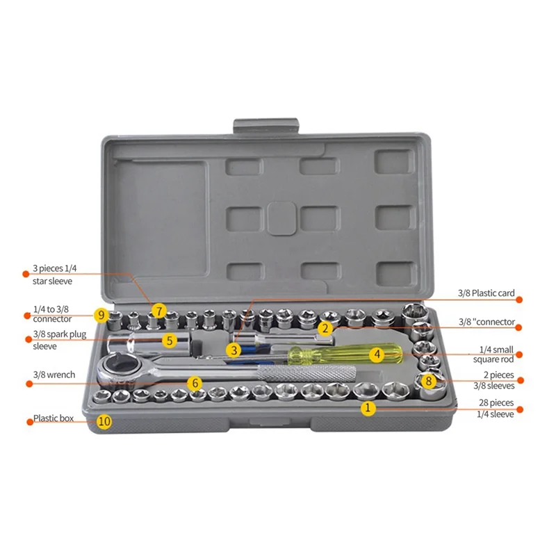 YOST-40 Pieces Of Auto Repair Tools, Car-Mounted Tools, Repair Tools, Emergency Socket Combination Wrench
YOST-40 Pieces Of Auto Repair Tools, Car-Mounted Tools, Repair Tools, Emergency Socket Combination Wrench