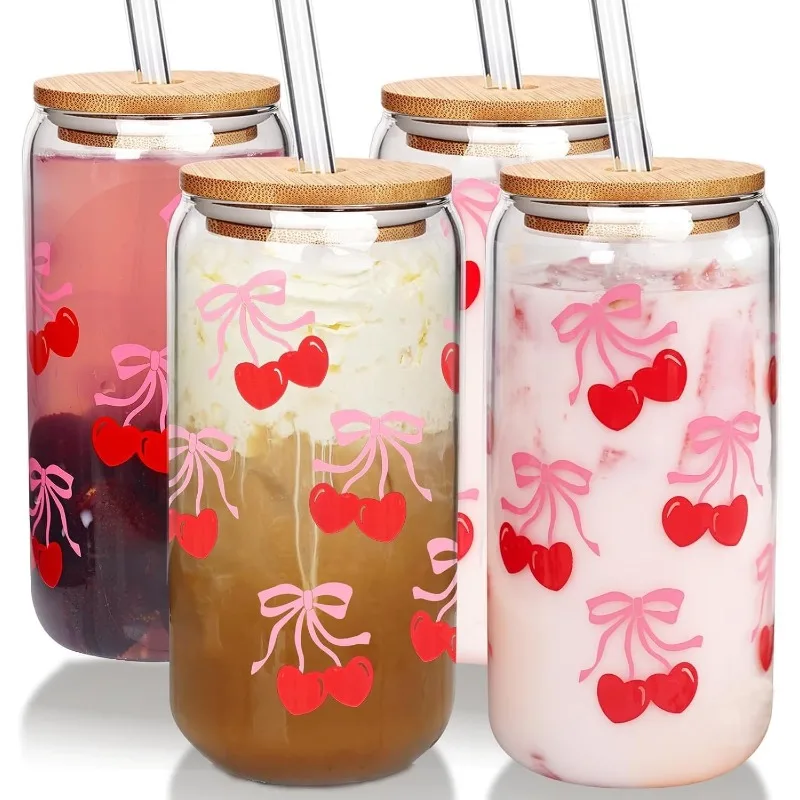 Cherries Bows Glass Cups with Lids and Straws, 18OZ Cherry Decor Iced Coffee Cups with Lids
Cherries Bows Glass Cups with Lids and Straws, 18OZ Cherry Decor Iced Coffee Cups with Lids
