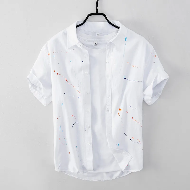 Summer Fashion Men's Short Sleeve Shirt Casual Loose Fit Pure Cotton White Shirt Printed Design Youthful Style Casual Wear
Summer Fashion Men's Short Sleeve Shirt Casual Loose Fit Pure Cotton White Shirt Printed Design Youthful Style Casual Wear