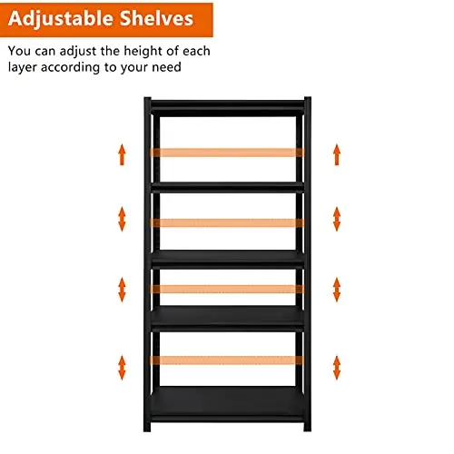 Black 5-Level Adjustable Steel Shelving Unit Heavy Duty Standing Storage Rack For Kitchen, Garage, Office – 72 Inch