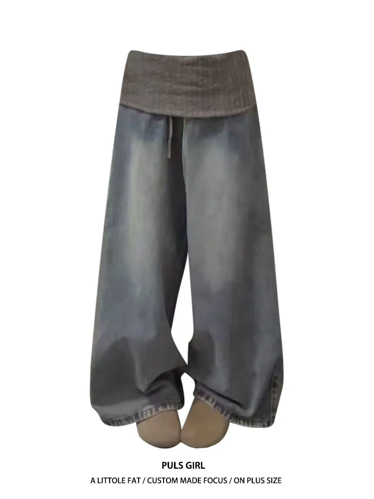 Retro American Large Size Washed Sweater Patchwork Jeans Women's Loose Drapey Wide Leg Long Pants High Waist Casual Style
Retro American Large Size Washed Sweater Patchwork Jeans Women's Loose Drapey Wide Leg Long Pants High Waist Casual Style