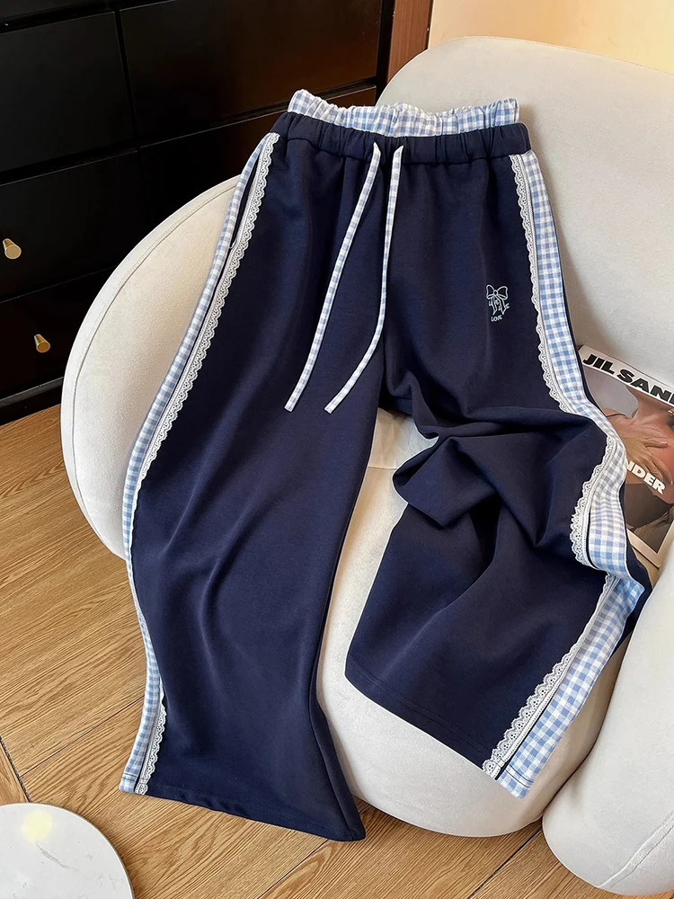 Jmprs Plaid Patchwork Sweatpants Women High Waist Vintage Lace Wide Leg Pant Casual Loose Female Summer Sweet Navy Trousers New
Jmprs Plaid Patchwork Sweatpants Women High Waist Vintage Lace Wide Leg Pant Casual Loose Female Summer Sweet Navy Trousers New