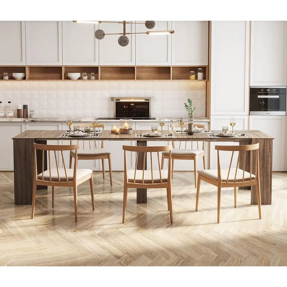 Large Rustic Oak Expandable Dining Table for 6-12 People, Industrial Style Kitchen Table with Space-Saving Design
Large Rustic Oak Expandable Dining Table for 6-12 People, Industrial Style Kitchen Table with Space-Saving Design