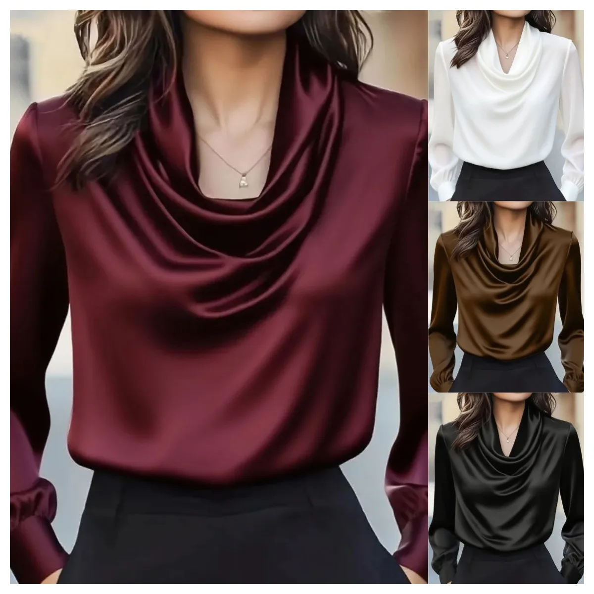 Fall Women's Clothing Elegant Solid Color Cowl Neck Long Sleeve Shirt For Woman Polyester Casual Office Wear Blouse Top
Fall Women's Clothing Elegant Solid Color Cowl Neck Long Sleeve Shirt For Woman Polyester Casual Office Wear Blouse Top