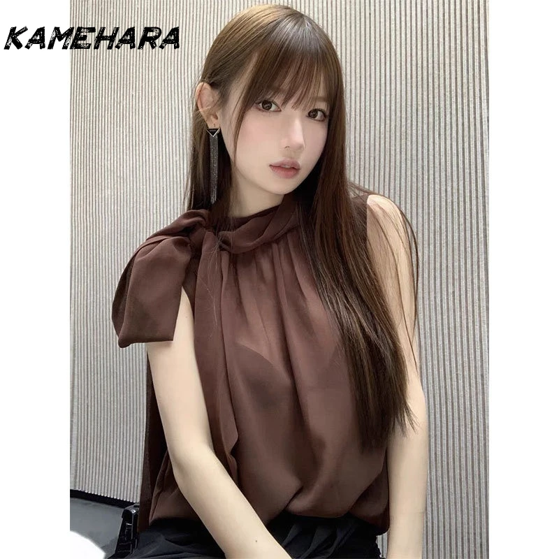 KAMEHARA Spring Fall Korean Chic Summer Casual Stand Collar Pleated Loose Pure Color Svel Vest Women's Faionable Versatile Top 
KAMEHARA Spring Fall Korean Chic Summer Casual Stand Collar Pleated Loose Pure Color Svel Vest Women's Faionable Versatile Top