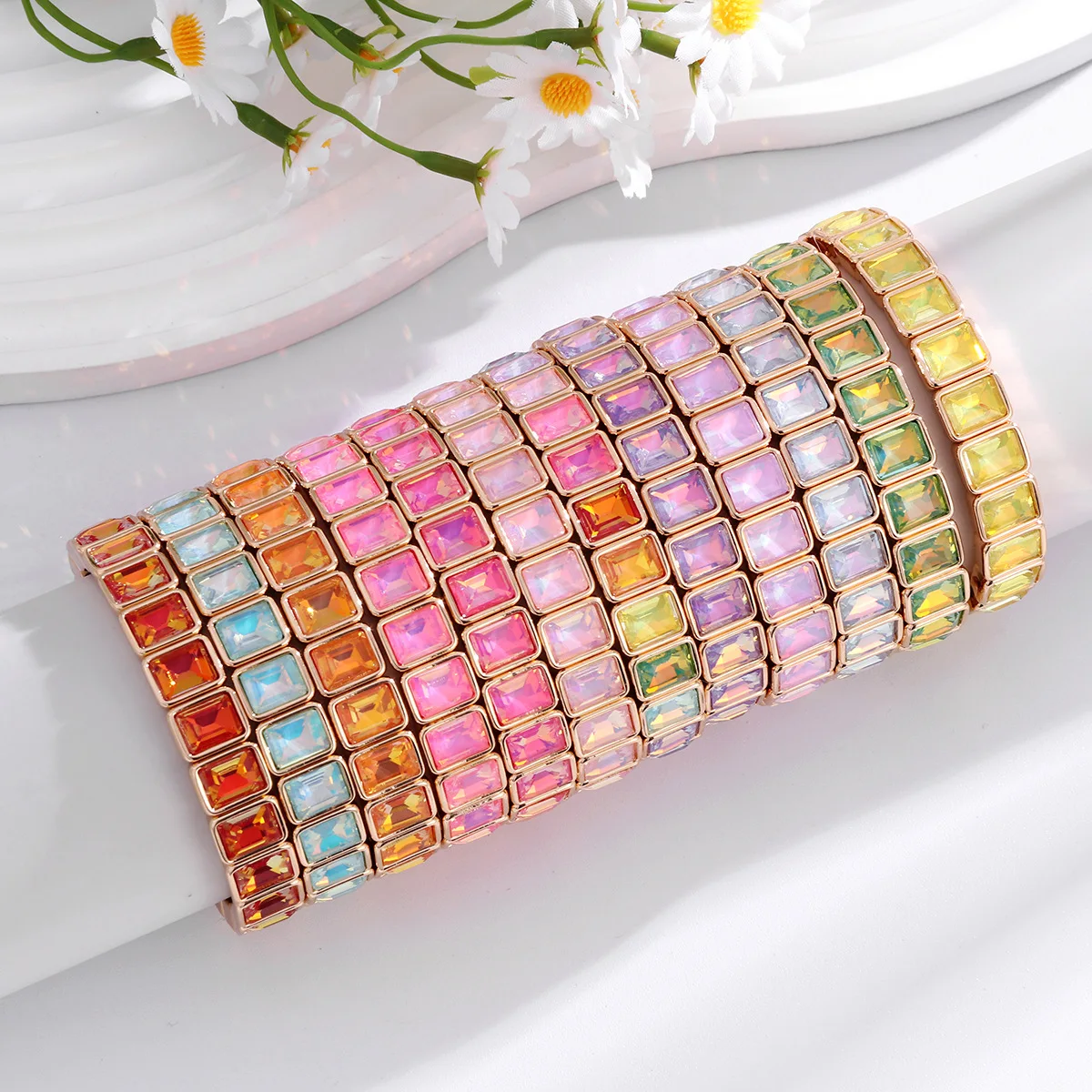 Trendy Rainbow Zircon Tennis Bracelet for Women Elastic Stretch Multicolor Rectangular Crystal Bracelet Luxury Ombre Je
Trendy Rainbow Zircon Tennis Bracelet for Women Elastic Stretch Multicolor Rectangular Crystal Bracelet Luxury Ombre Je